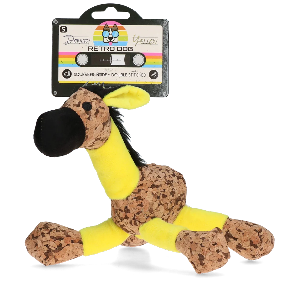 Pluszowy osiołek dla psa z piszczałką, żółty, S – Retro Dog Donkey - obrazek 1