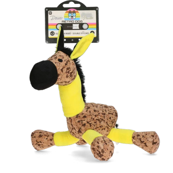 Pluszowa zabawka dla psa Osiołek z piszczałką, żółty M – Retro Dog Donkey