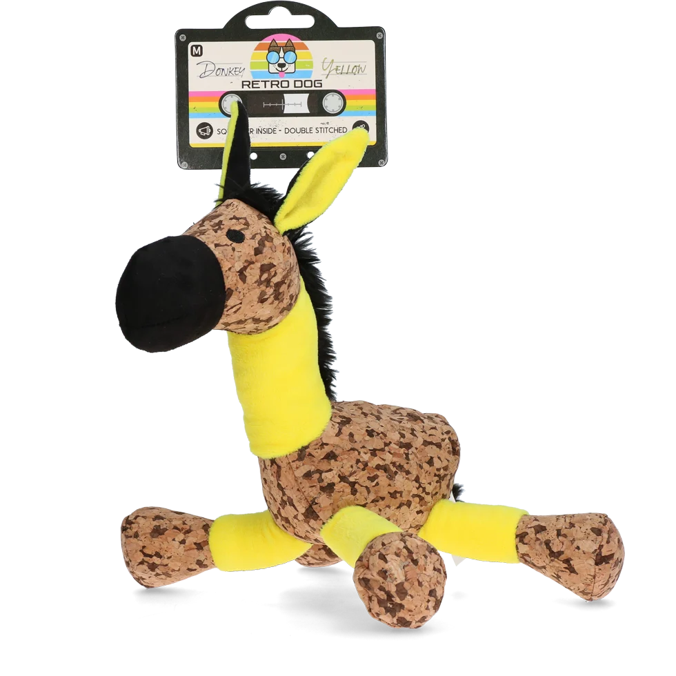 Pluszowa zabawka dla psa Osiołek z piszczałką, żółty M – Retro Dog Donkey - obrazek 1