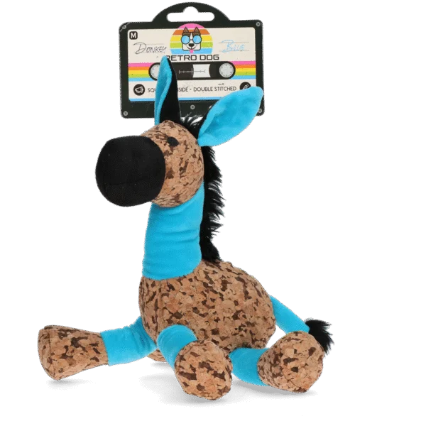 Pluszowa zabawka dla psa Osiołek z piszczałką, niebieski M – Retro Dog Donkey