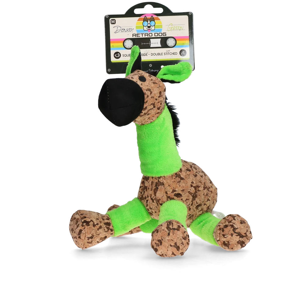 Pluszowy osiołek dla psa z piszczałką, zielony M – Retro Dog Donkey - obrazek 1