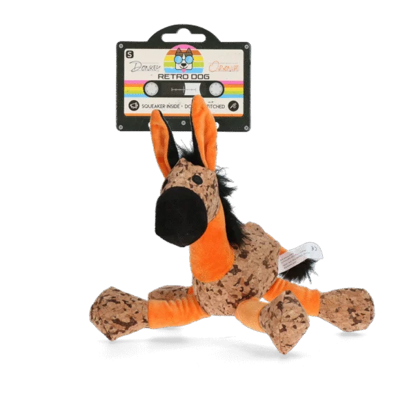 Pluszowa zabawka dla psa, osiołek z piszczałką, pomarańczowy S – Retro Dog Donkey