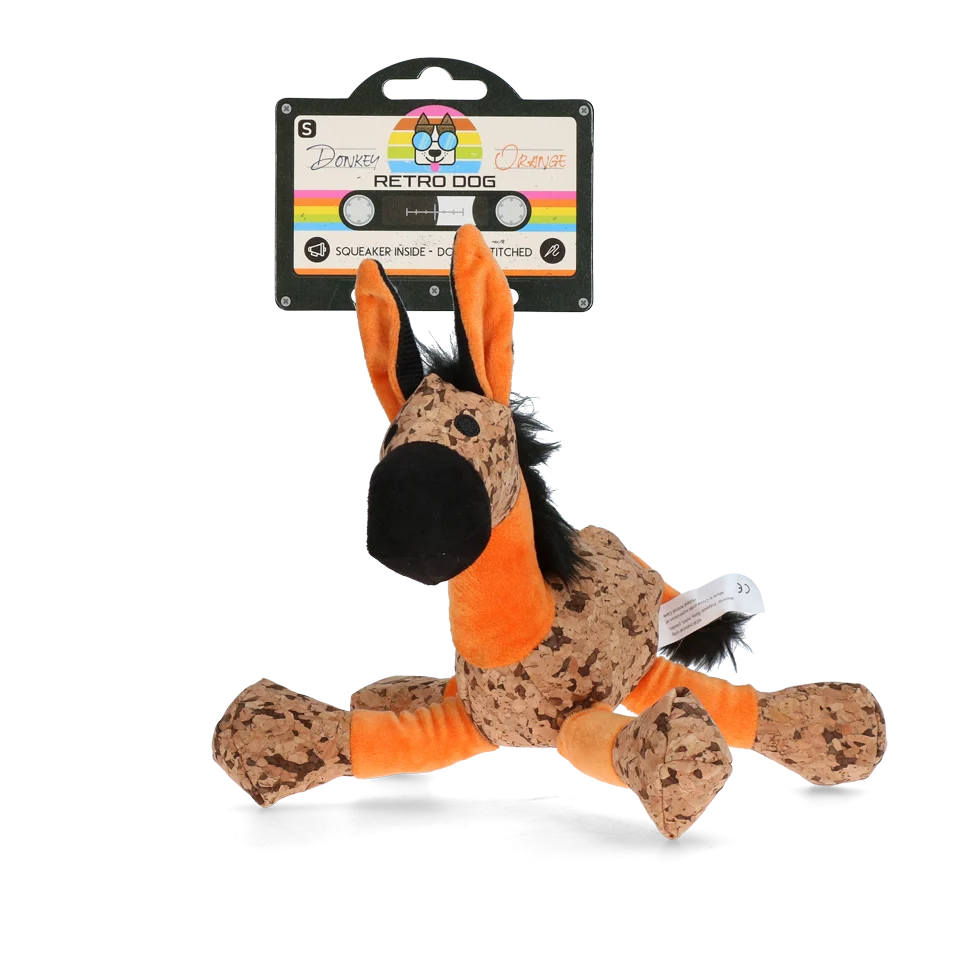 Pluszowa zabawka dla psa, osiołek z piszczałką, pomarańczowy S – Retro Dog Donkey - obrazek 1
