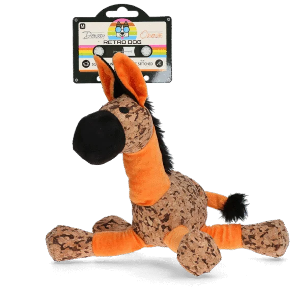 Pluszowa zabawka dla psa Osiołek z piszczałką, pomarańczowa M – Retro Dog Donkey