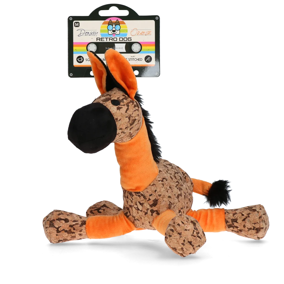 Pluszowa zabawka dla psa Osiołek z piszczałką, pomarańczowa M – Retro Dog Donkey - obrazek 1