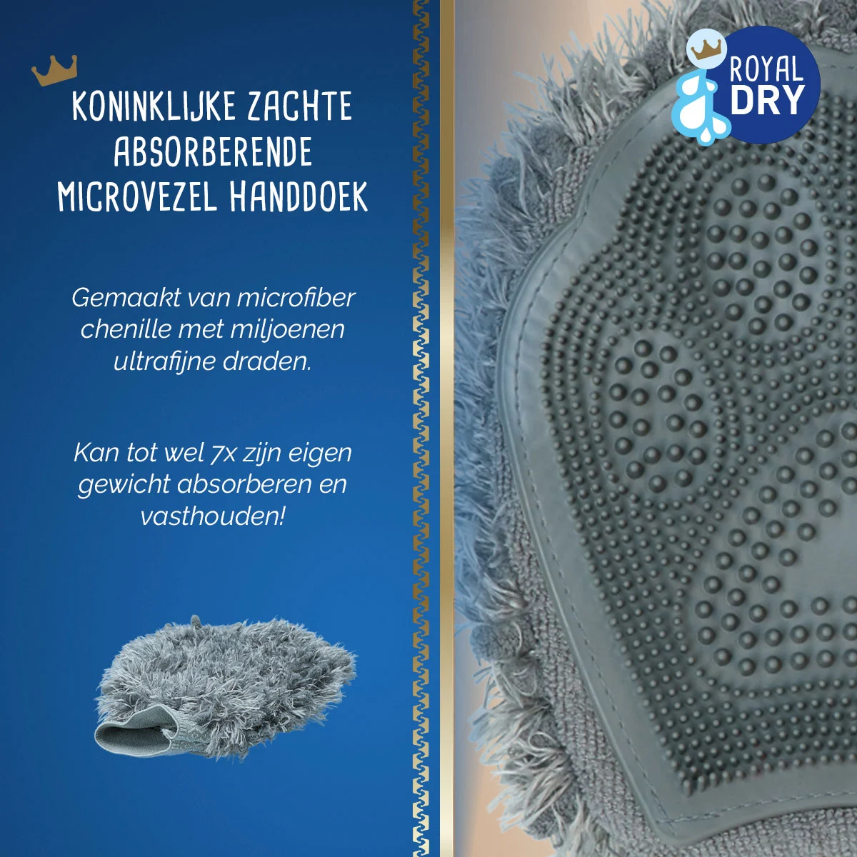 Rękawica do wycierania i szczotkowania psa z mikrofibry, 24 x 18 cm – Royal Dry - obrazek 3