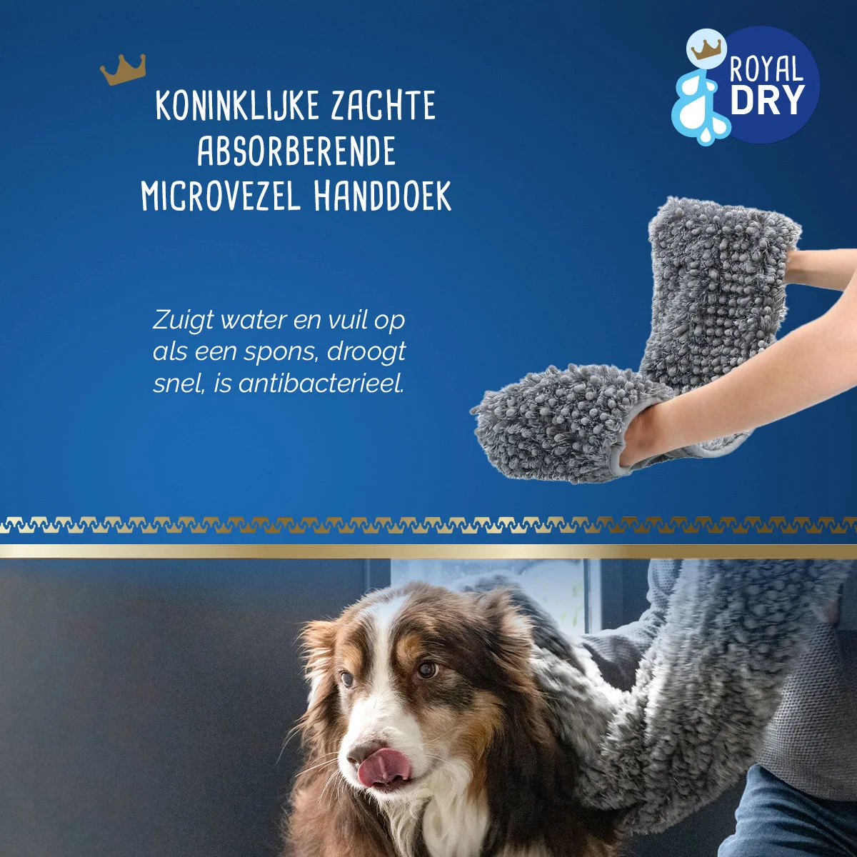 Ręcznik dla psa z mikrofibry i kieszeniami na dłonie, 35 x 81 cm – Royal Dry - obrazek 6