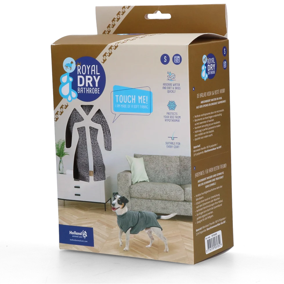 Szlafrok dla psa z mikrofibry S, długość grzbietu 37 do 45 cm – Royal Dry - obrazek 1
