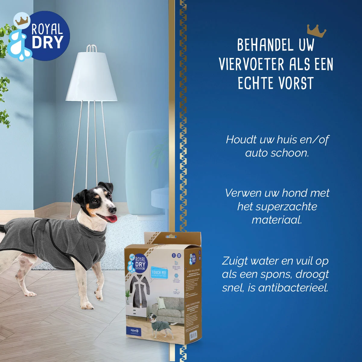 Szlafrok dla psa z mikrofibry S, długość grzbietu 37 do 45 cm – Royal Dry - obrazek 5