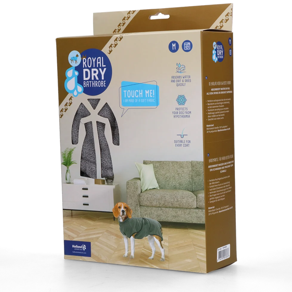 Szlafrok dla psa z mikrofibry M, długość grzbietu 50 do 58 cm – Royal Dry - obrazek 1