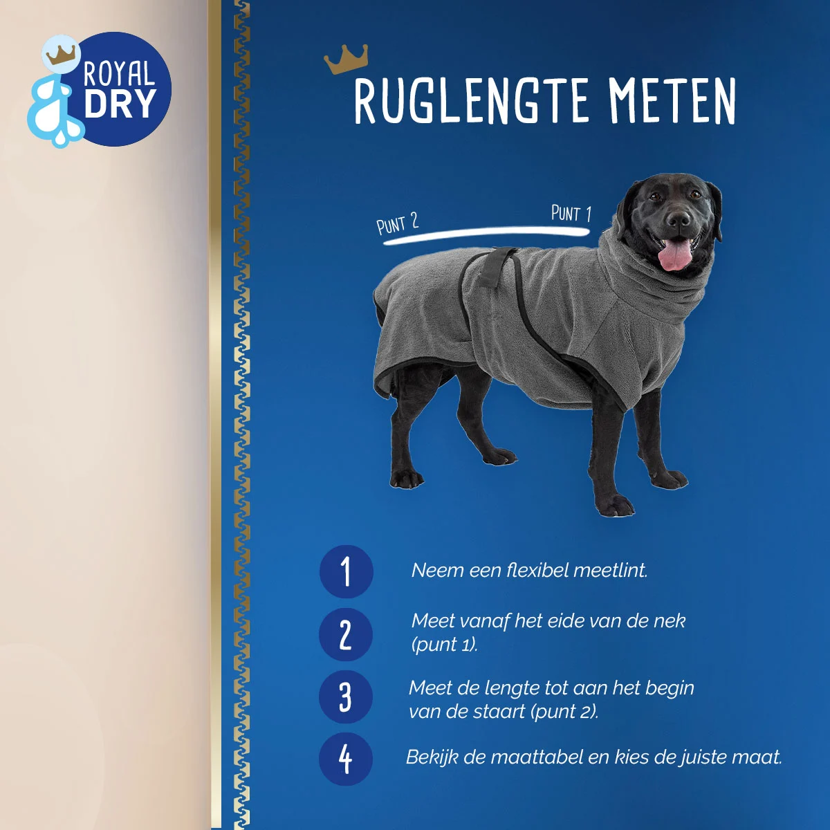 Szlafrok dla psa z mikrofibry M, długość grzbietu 50 do 58 cm – Royal Dry - obrazek 6