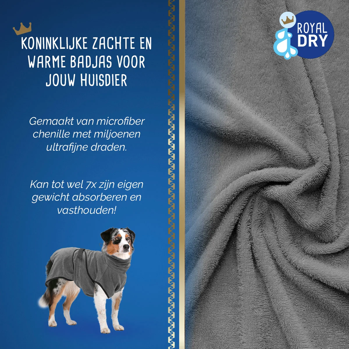 Szlafrok dla psa z mikrofibry XL, długość grzbietu 70 do 80 cm – Royal Dry - obrazek 3