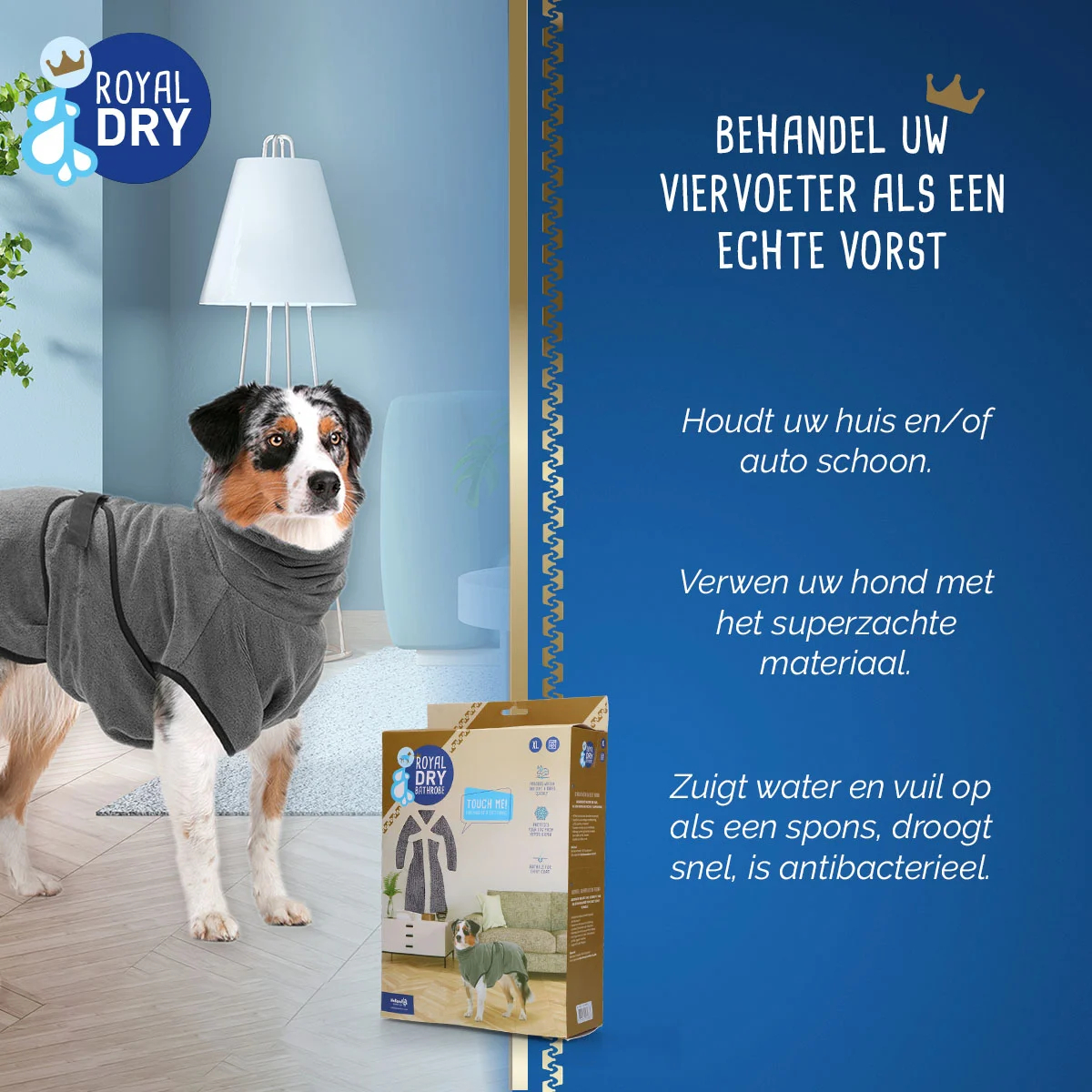 Szlafrok dla psa z mikrofibry XL, długość grzbietu 70 do 80 cm – Royal Dry - obrazek 4