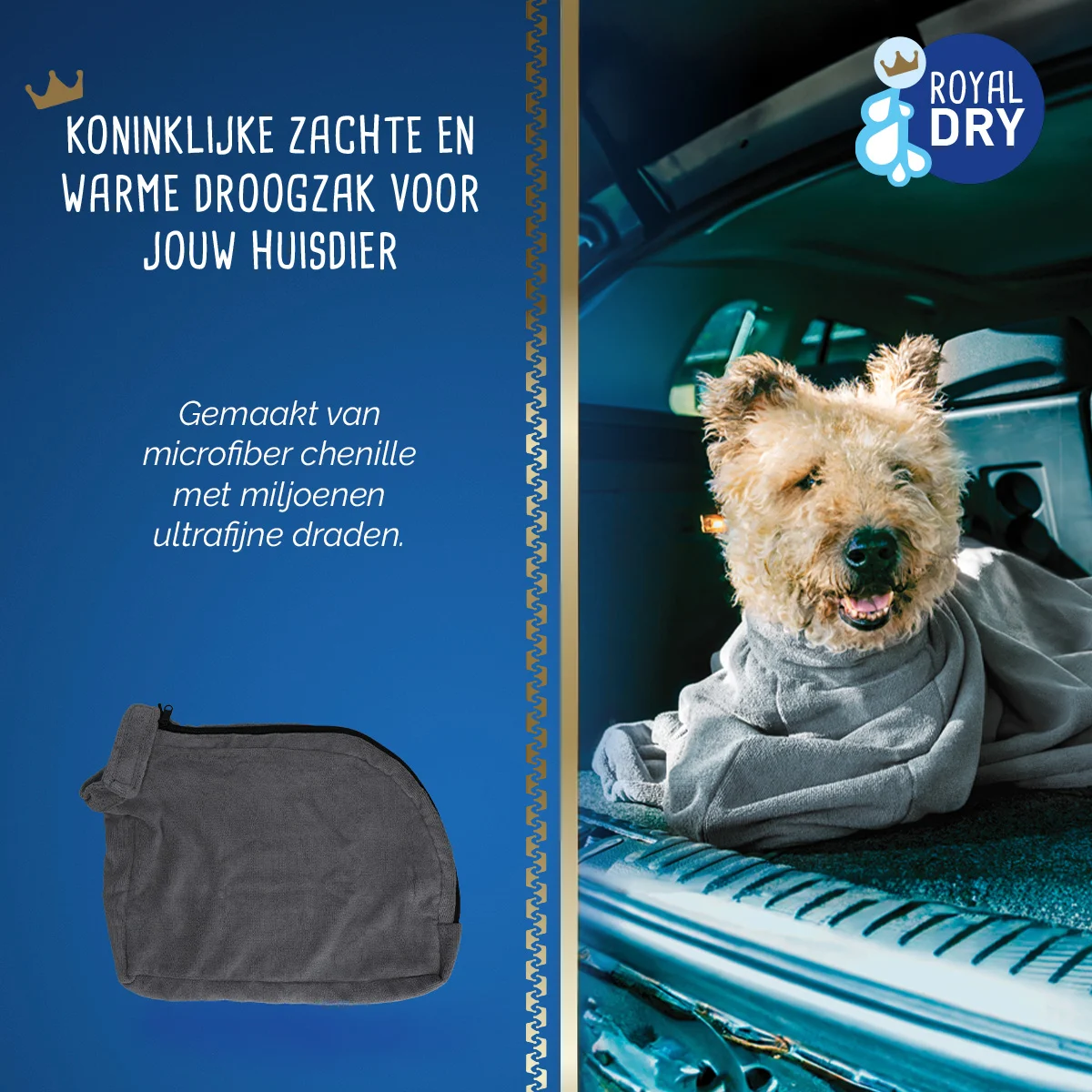 Torba osuszająca dla psa z mikrofibry XS, długość grzbietu 30 cm – Royal Dry Doggy Bag - obrazek 5