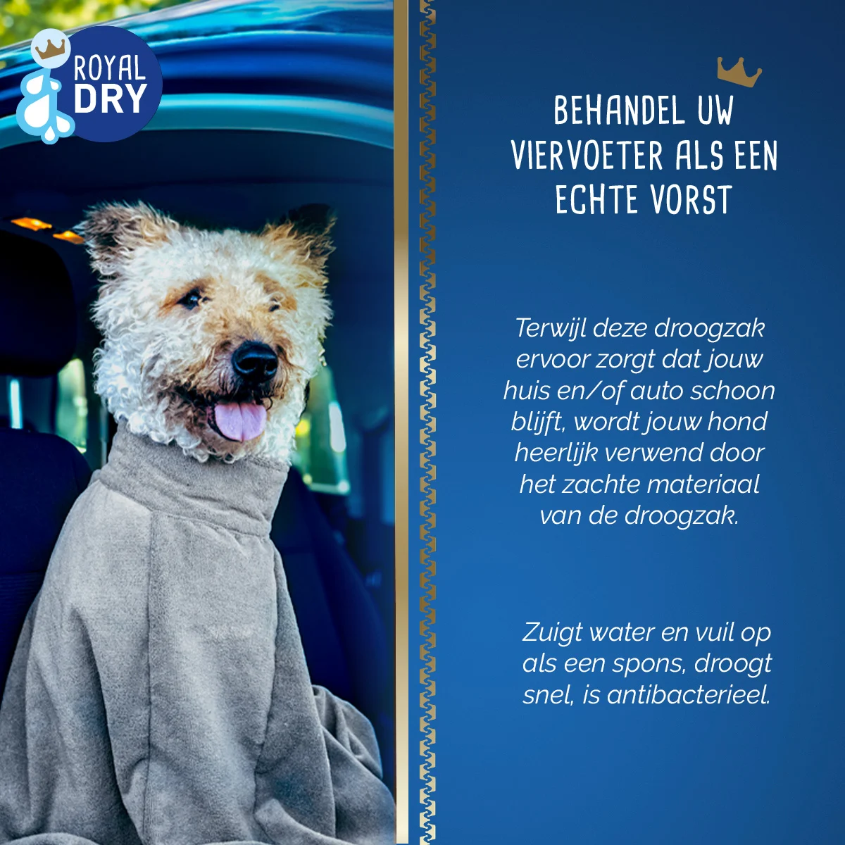 Torba osuszająca dla psa z mikrofibry XS, długość grzbietu 30 cm – Royal Dry Doggy Bag - obrazek 6