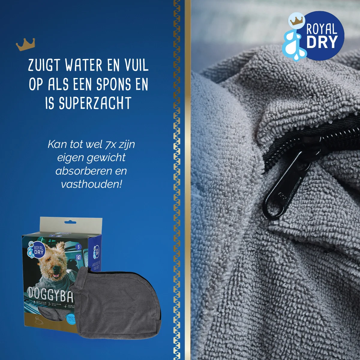 Worek do osuszania psa z mikrofibry S, długość grzbietu 40 cm – Royal Dry Doggy Bag - obrazek 4