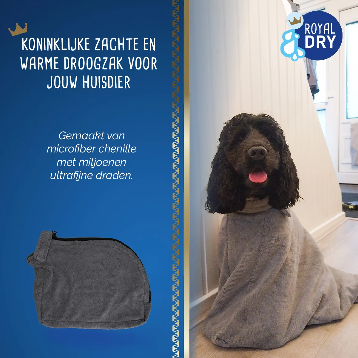 Worek do osuszania psa z mikrofibry S, długość grzbietu 40 cm – Royal Dry Doggy Bag - obrazek 5