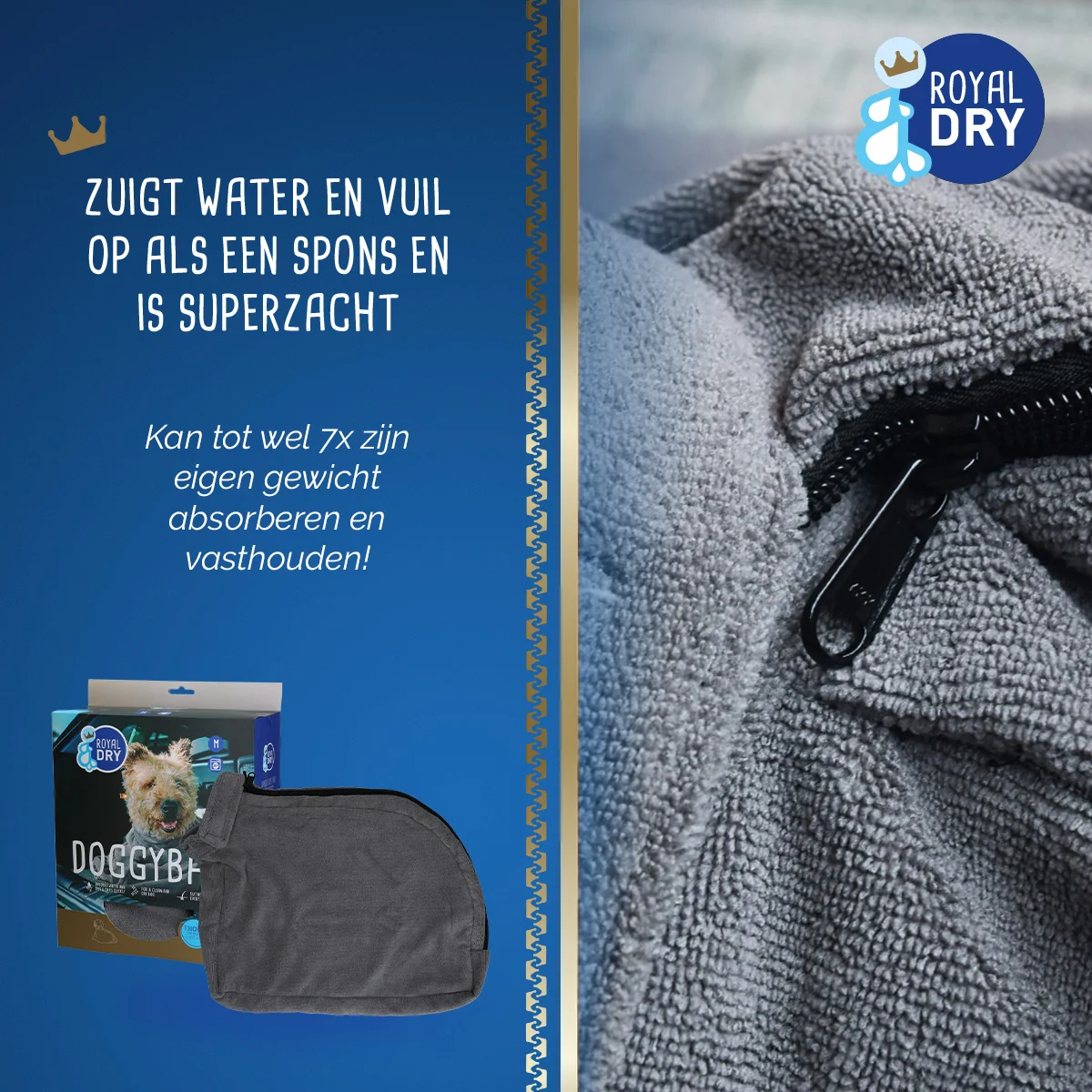 Worek do osuszania psa z mikrofibry M, długość grzbietu 60 cm – Royal Dry Doggy Bag - obrazek 4