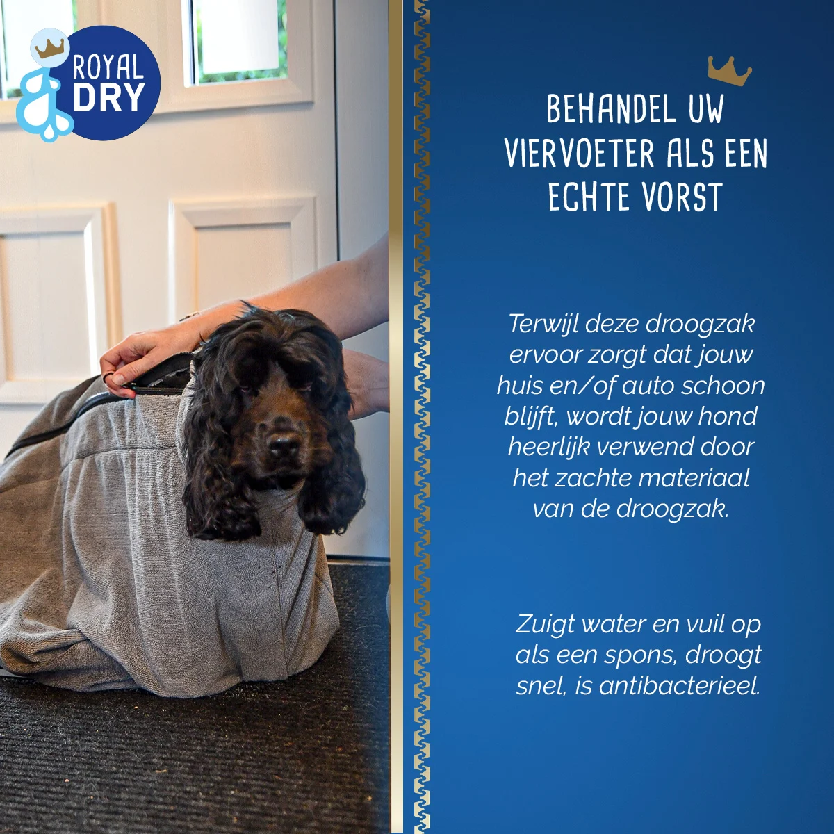 Worek do osuszania psa z mikrofibry M, długość grzbietu 60 cm – Royal Dry Doggy Bag - obrazek 6