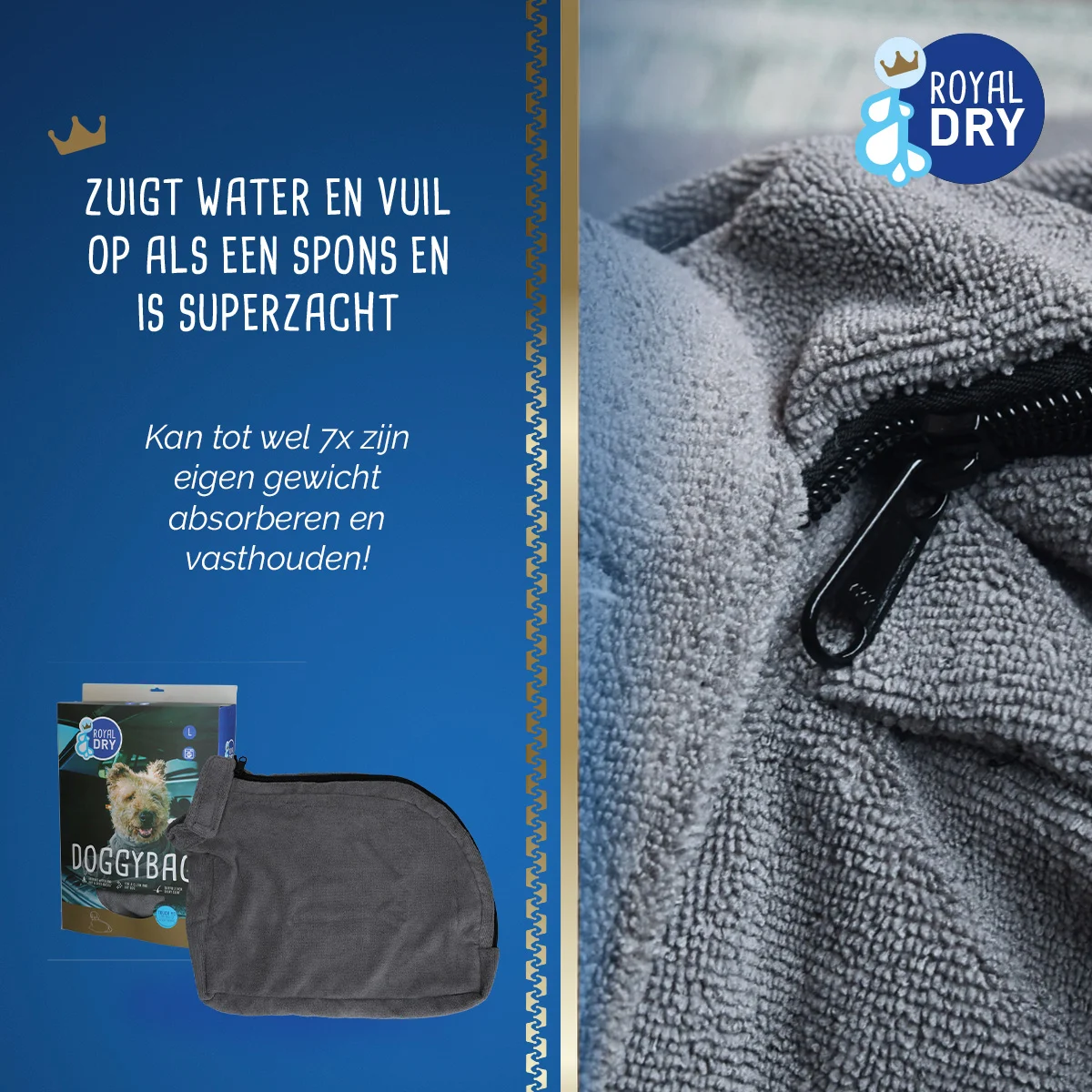 Ręcznik dla psa z mikrofibry L, długość grzbietu 75 cm – Royal Dry Doggy Bag - obrazek 4