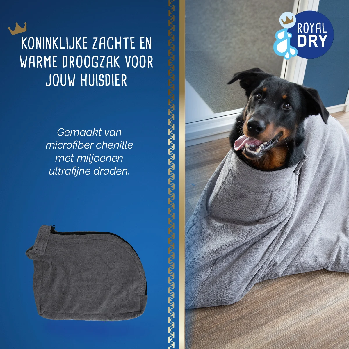 Ręcznik dla psa z mikrofibry L, długość grzbietu 75 cm – Royal Dry Doggy Bag - obrazek 5