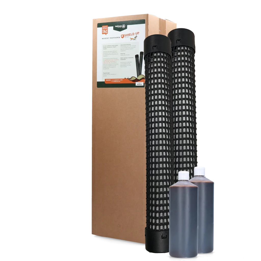 Zestaw pastwiskowy przeciw drapieżnikom, 2 tuleje i 2 x 1 l płynu – Shield Up Stay Away Weide Set Roofdieren - obrazek 1