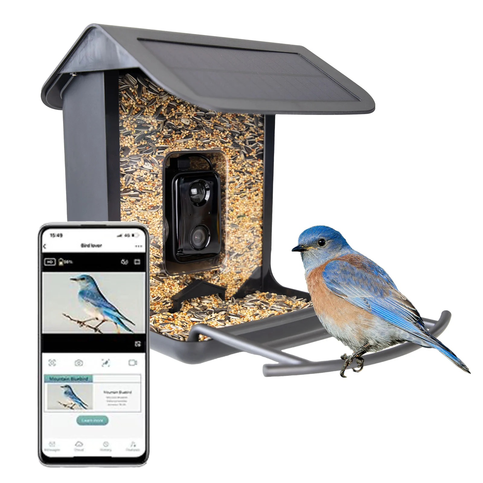 Karmnik z kamerą i panelem słonecznym, 1,5 l – Hofman Animal Care AI Bird Feeder - obrazek 1
