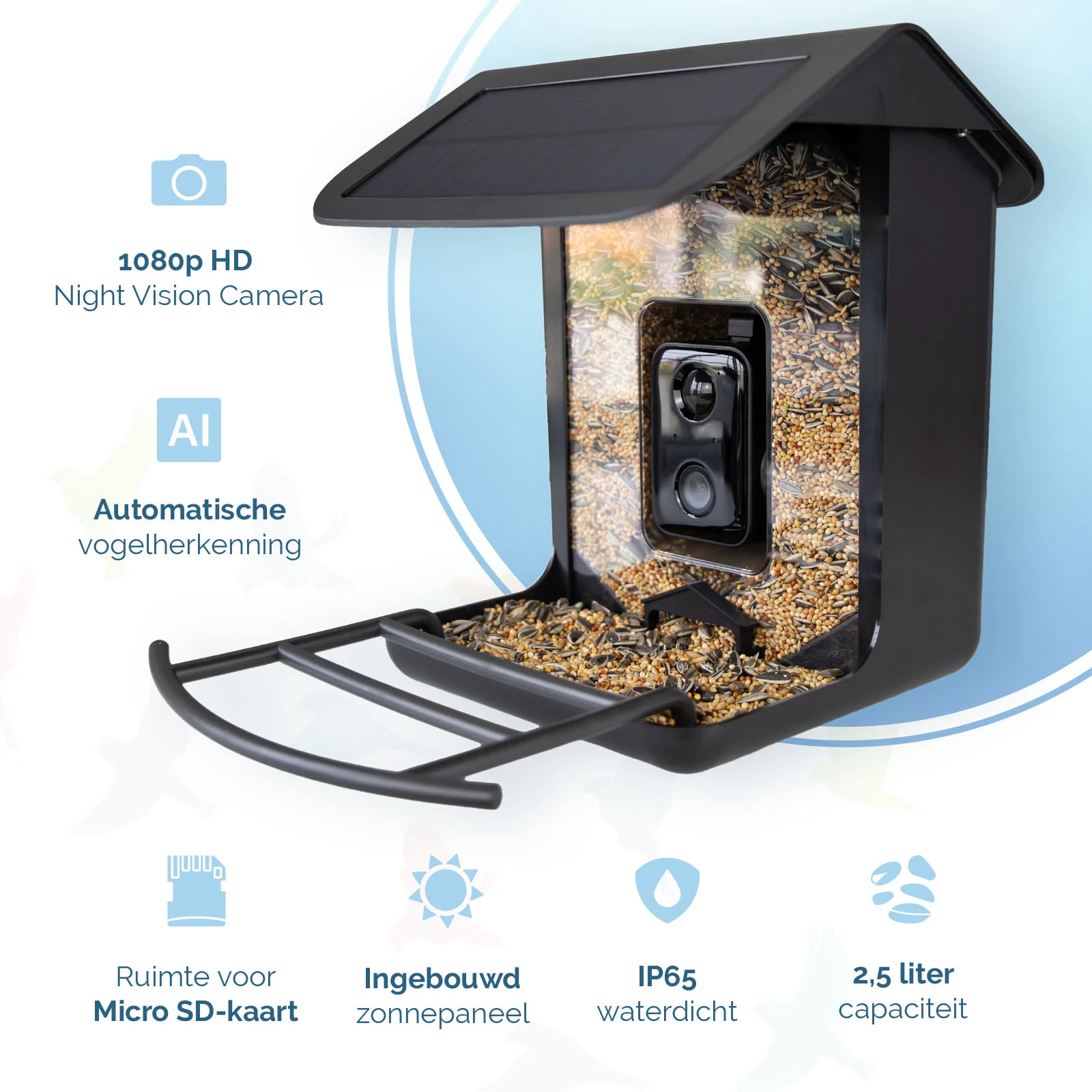 Karmnik z kamerą i panelem słonecznym, 1,5 l – Hofman Animal Care AI Bird Feeder - obrazek 2