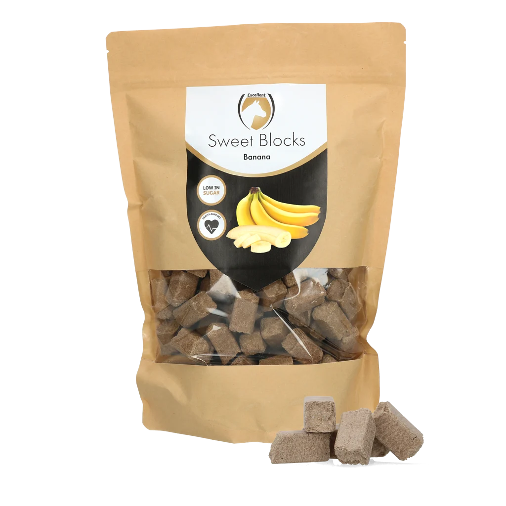 Przysmaki dla koni z bananem, niskocukrowe, 1 kg – Excellent Horse Sweet Blocks - obrazek 1
