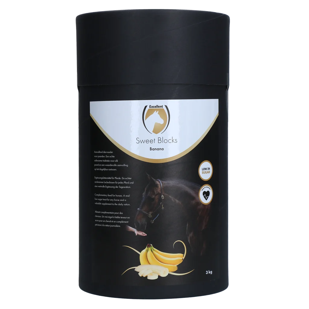 SWEE003.png Przysmaki dla koni z bananem, niska zawartość cukru, 3 kg – Excellent Horse Sweet Blocks - obrazek 1