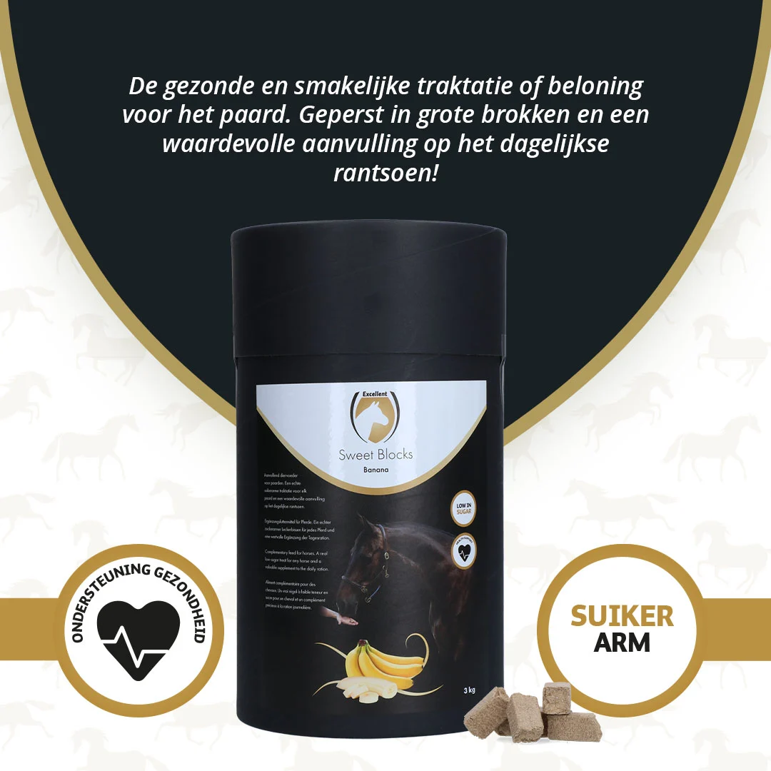 Przysmaki dla koni z bananem, niska zawartość cukru, 3 kg – Excellent Horse Sweet Blocks - obrazek 3