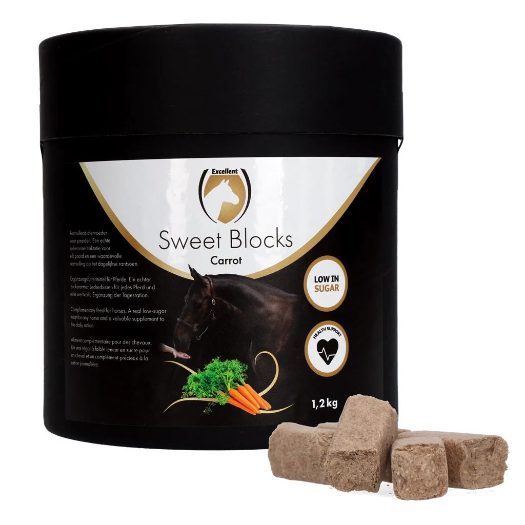 Przysmaki dla koni z marchewką, o niskiej zawartości cukru, 1,2 kg – Excellent Horse Sweet Blocks - obrazek 1