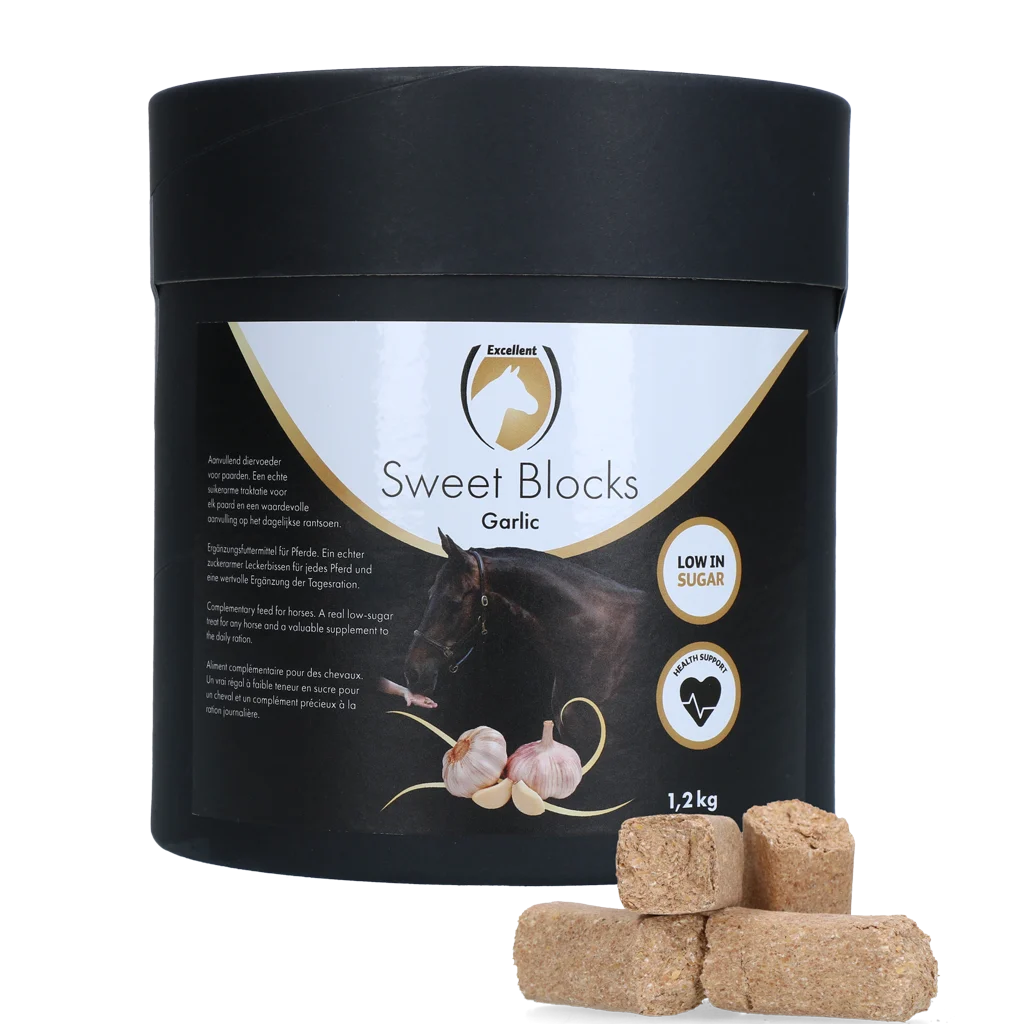 Przysmaki dla koni z czosnkiem, niskocukrowe, 1,2 kg – Excellent Horse Sweet Blocks - obrazek 1