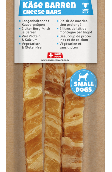 Gryzak serowy dla psów z boczkiem, bez laktozy – SwissCowers Cheese Bars Bacon S