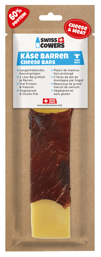 Kaasstaaf voor Honden met Rundvlees, Lactosevrij – SwissCowers Cheese Bars Black Angus L Serowy gryzak dla psów z wołowiną, bez laktozy – SwissCowers Cheese Bars Black Angus L