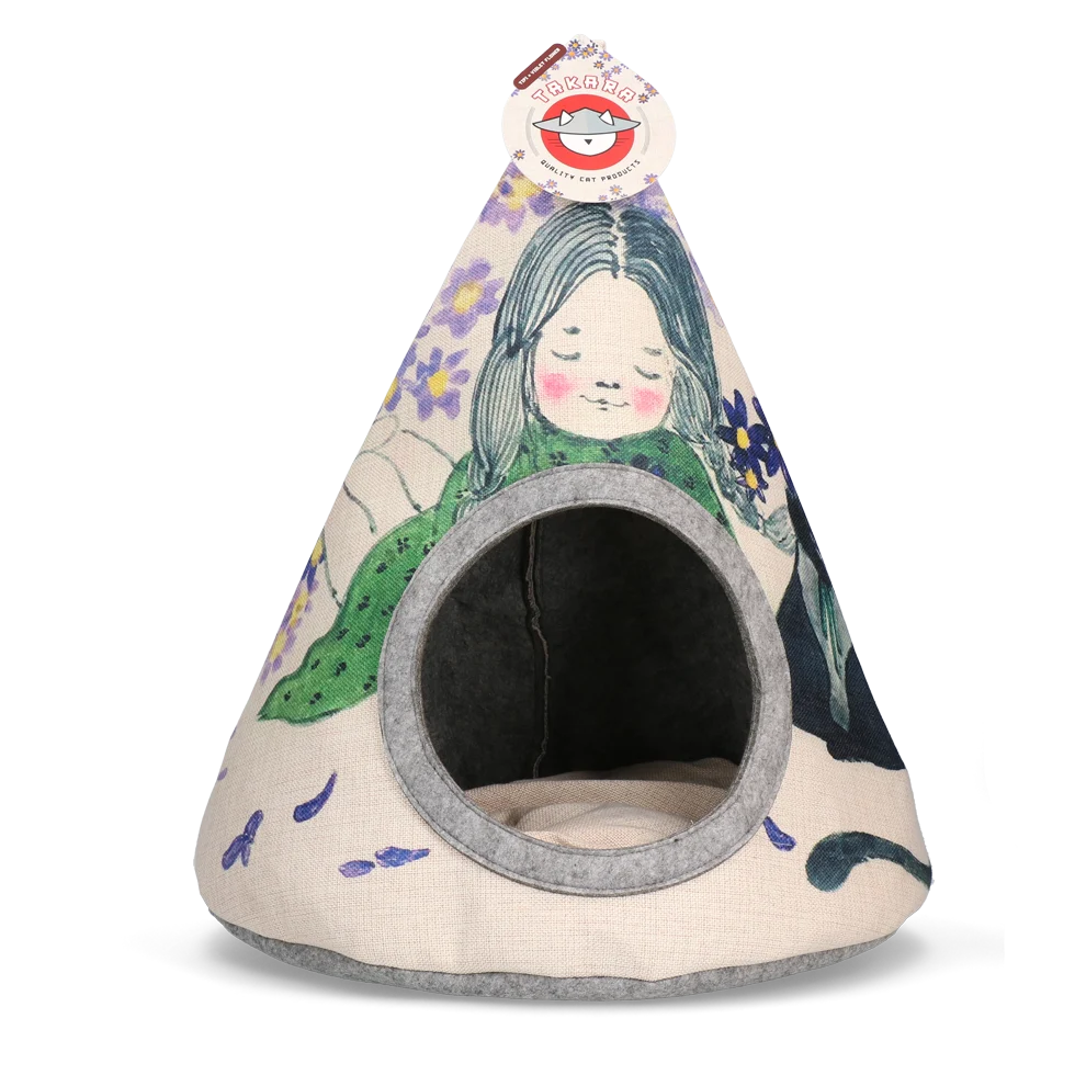 Tipi dla kota z poduszką, 42 x 56 cm – Takara Tipi Violet Flower - obrazek 1