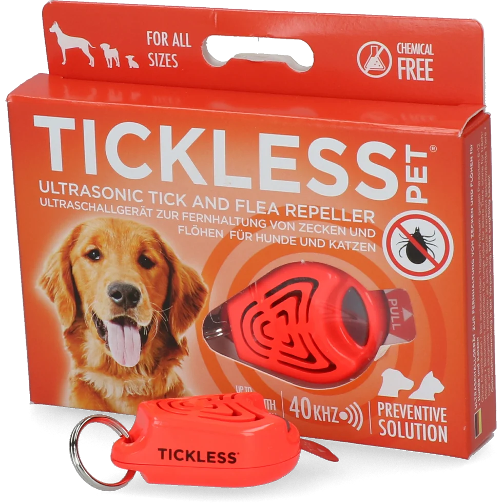 Odstraszacz kleszczy i pcheł dla psa i kota z ultradźwiękami, pomarańczowy – Tickless Pet - obrazek 1