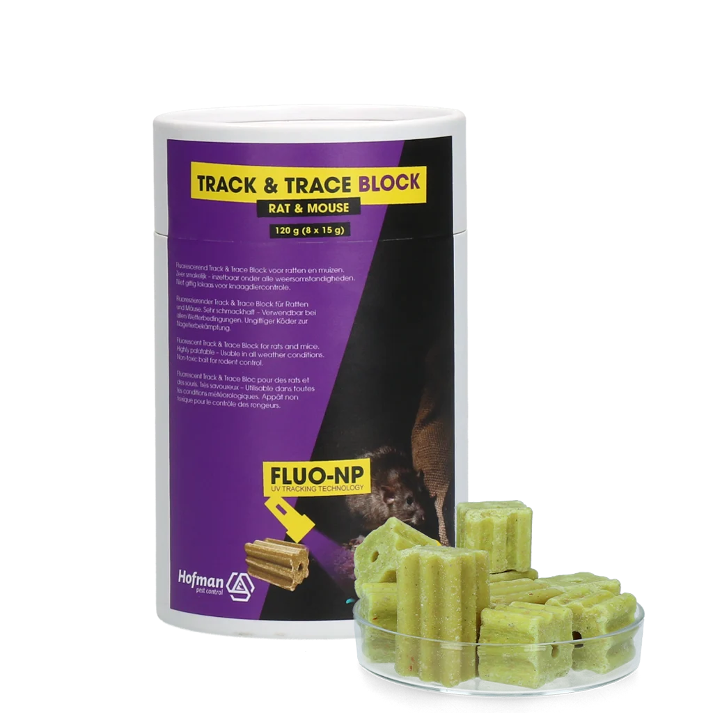 Fluorescencyjna kostka monitorująca myszy i szczury, 8 x 15 g – Fluo-NP Track & Trace Block - obrazek 1