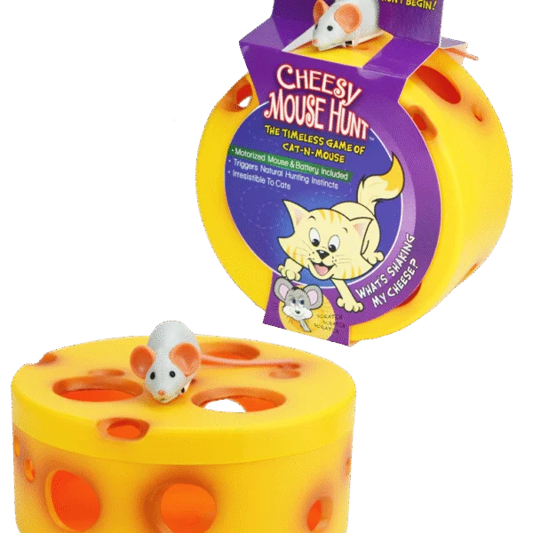 Interaktywna zabawka dla kota z myszką na baterie w serze – VisionSmart Cheesy Mouse Hunt