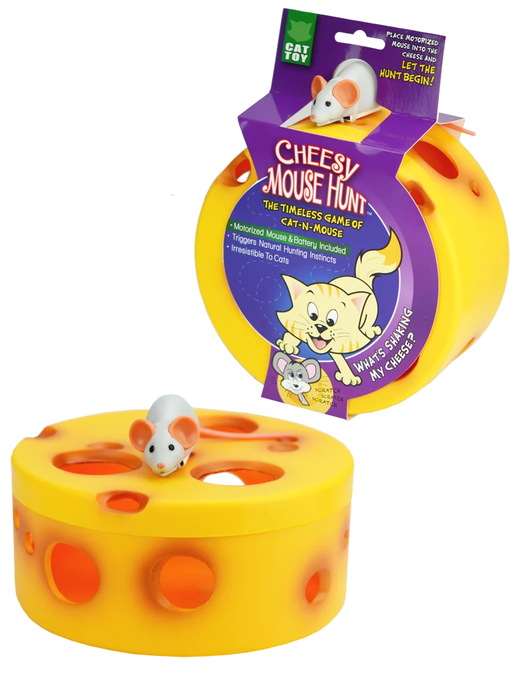 Interaktywna zabawka dla kota z myszką na baterie w serze – VisionSmart Cheesy Mouse Hunt - obrazek 1
