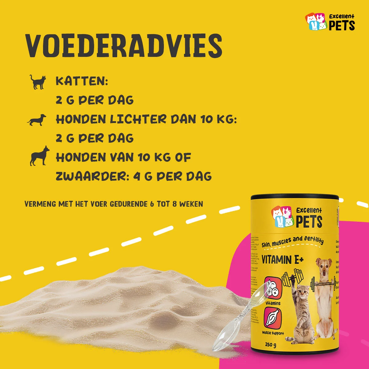 Suplement w proszku dla psów i kotów z witaminą E i selenem, 250 g – Excellent Pets Vitamin E+ - obrazek 2
