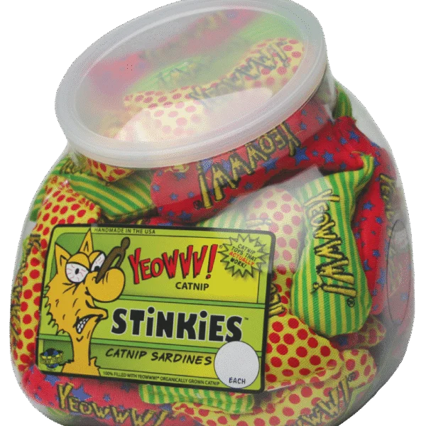 Zabawki rybki dla kotów z kocimiętką, 51 sztuk w akwarium – Yeowww! Fishbowl of Stinkies