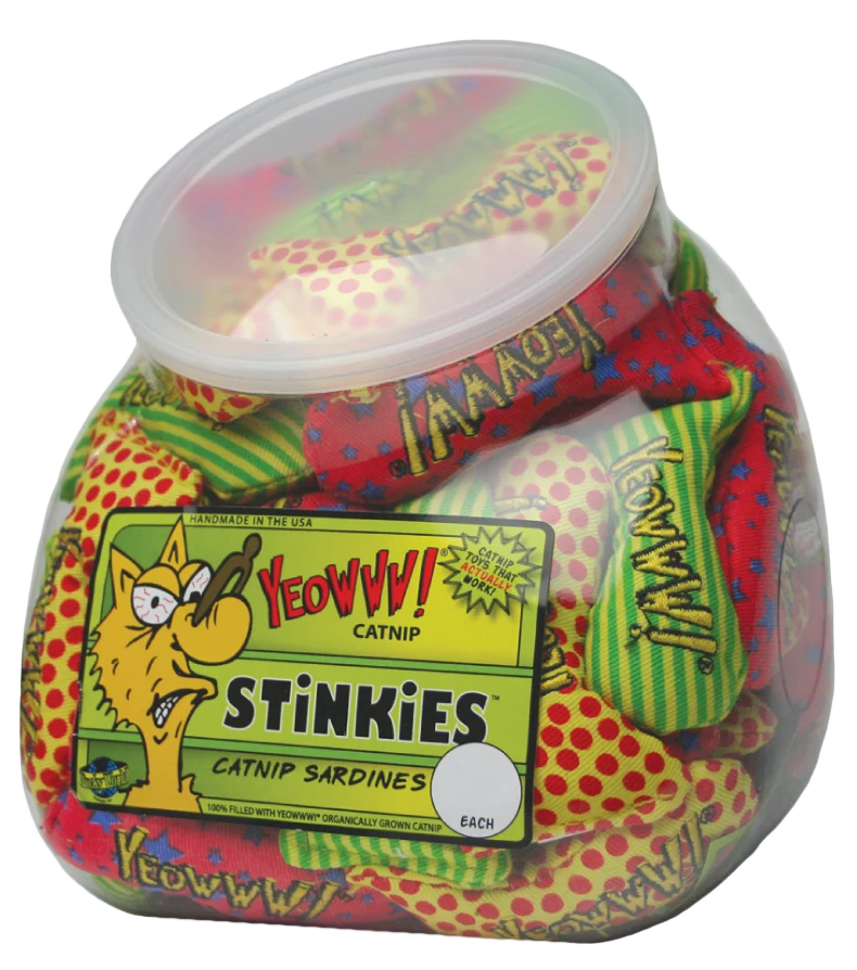 Zabawki rybki dla kotów z kocimiętką, 51 sztuk w akwarium – Yeowww! Fishbowl of Stinkies - obrazek 1