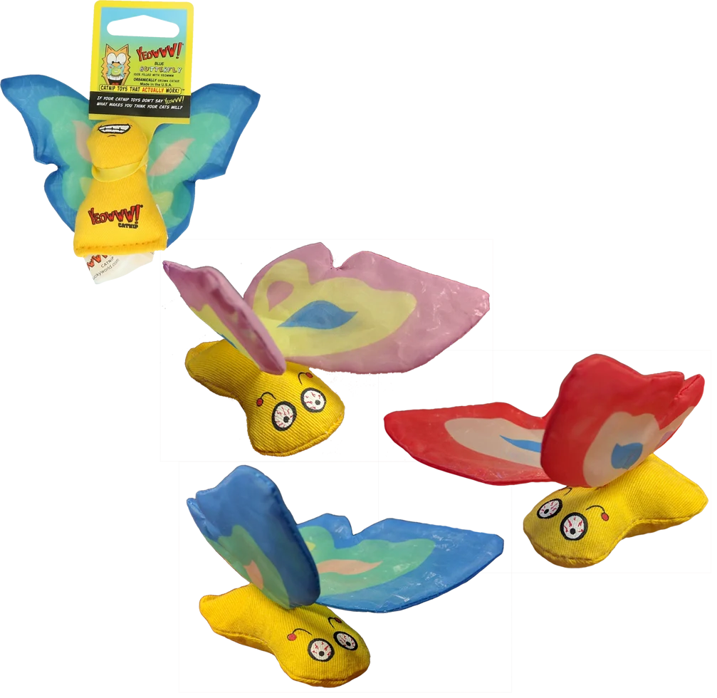 Zabawka dla kota w kształcie motyla z kocimiętką i szeleszczącymi skrzydełkami, 13 x 6 cm, niebieska – Yeowww! Butterfly - obrazek 3