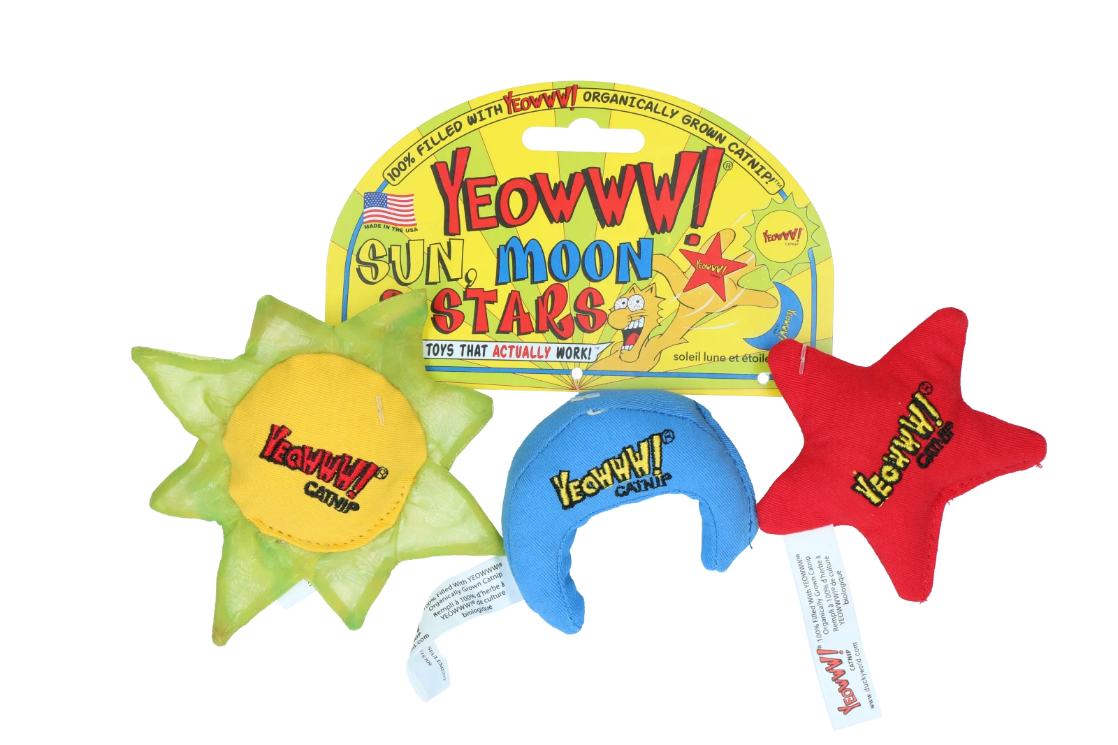 Zabawki dla kota Słońce, Księżyc i Gwiazdy z kocimiętką, 3 sztuki o wielkości ok. 8–10 cm – Yeowww! Sun Moon and Stars - obrazek 2