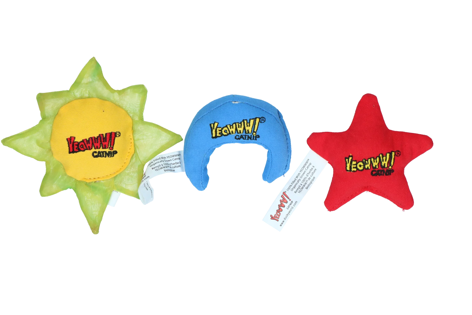 Zabawki dla kota Słońce, Księżyc i Gwiazdy z kocimiętką, 3 sztuki o wielkości ok. 8–10 cm – Yeowww! Sun Moon and Stars - obrazek 1