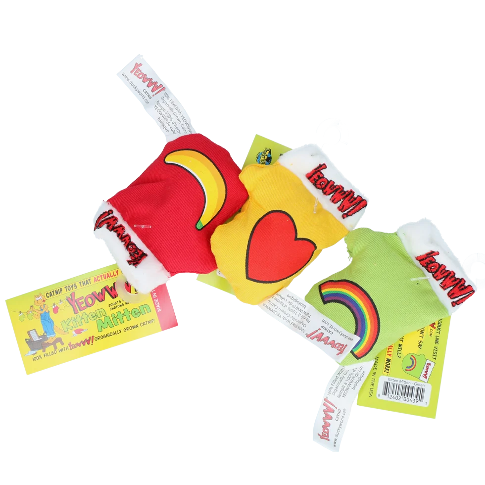 Rękawiczki do zabawy dla kotów z kocimiętką, 30 sztuk w pojemniku, 8 cm – Yeowww! Kitten Mittens - obrazek 2