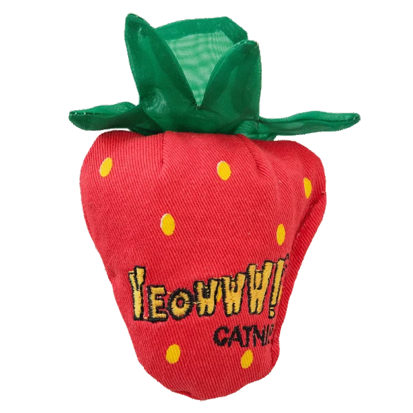 Zabawka dla kota Truskawka z kocimiętką i szeleszczącymi listkami – Yeowww! Strawberry Original