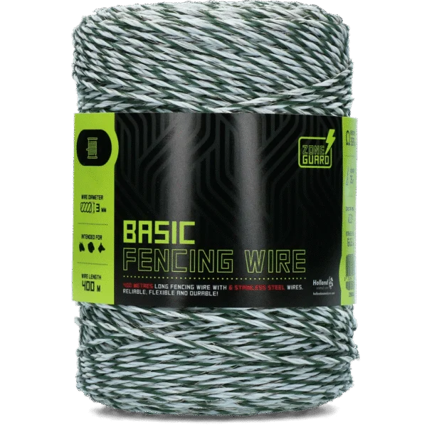 Przewód ogrodzeniowy 3 mm, biały z ciemnozielonym, 400 m – ZoneGuard Basic