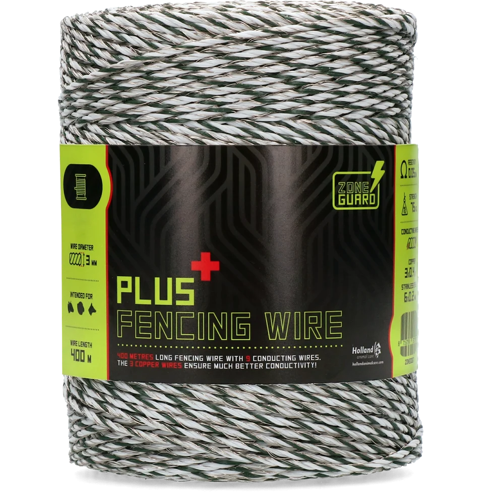 Drut do ogrodzenia elektrycznego 3 mm, biały z ciemnozielonym, 400 m – ZoneGuard Plus - obrazek 1